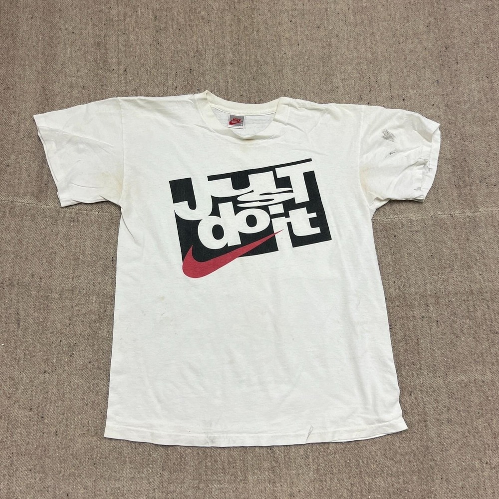 Vintage Nike Shirt Mens Large White 1990s Just Do It Gray Tag